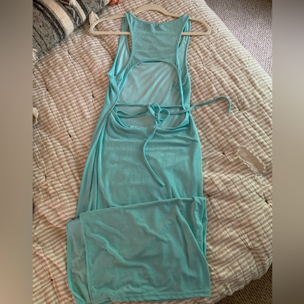 Blue maxi open back dress